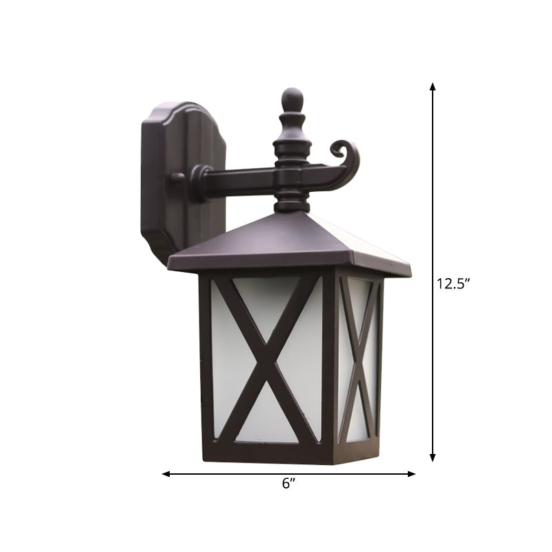 Frendorf | 1-Head Frosted Glass Wandlamp Verlichting Traditionele Donker Koffie Lantaarn Buiten Wandlamp Fixture