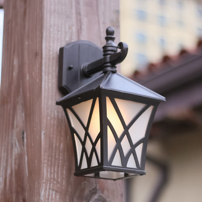 Frendorf | 1-Head Frosted Glass Wandlamp Verlichting Traditionele Donker Koffie Lantaarn Buiten Wandlamp Fixture
