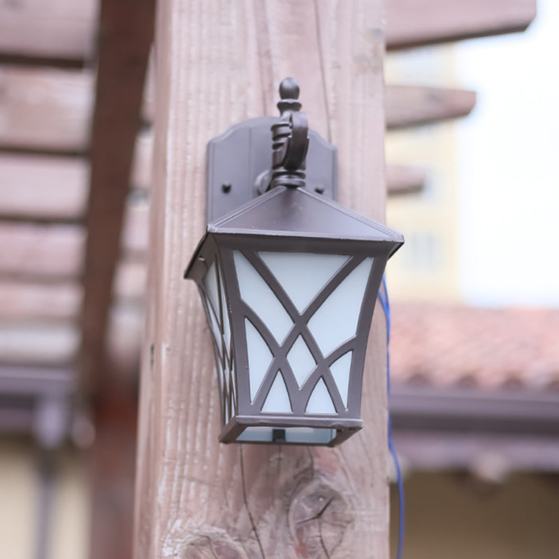 Frendorf | 1-Head Frosted Glass Wandlamp Verlichting Traditionele Donker Koffie Lantaarn Buiten Wandlamp Fixture