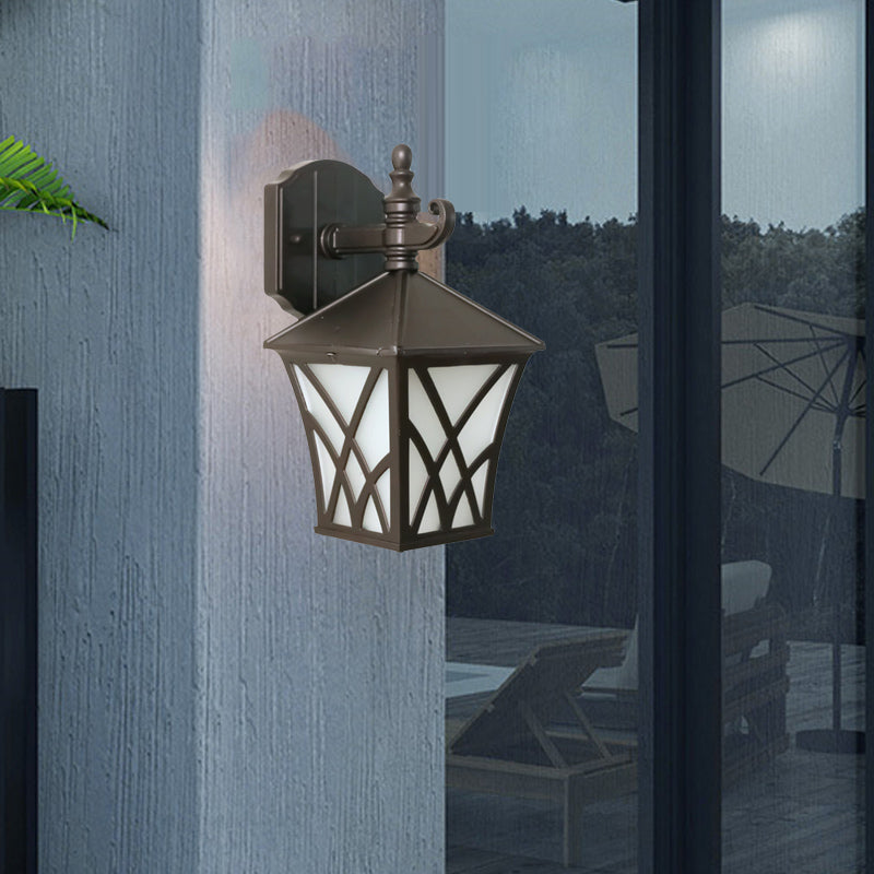Frendorf | 1-Head Frosted Glass Wandlamp Verlichting Traditionele Donker Koffie Lantaarn Buiten Wandlamp Fixture