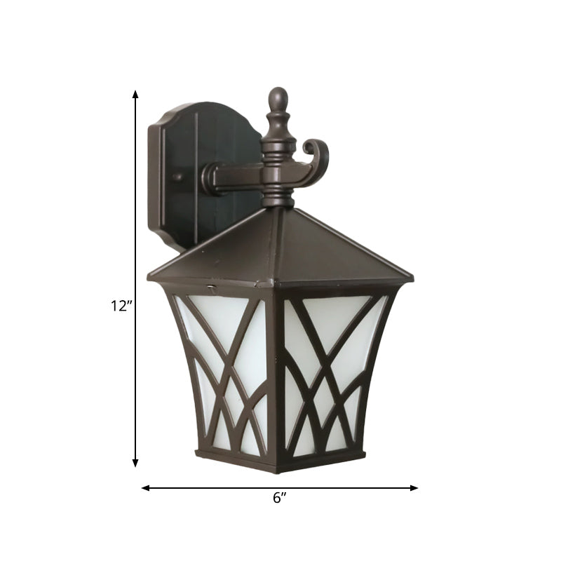 Frendorf | 1-Head Frosted Glass Wandlamp Verlichting Traditionele Donker Koffie Lantaarn Buiten Wandlamp Fixture
