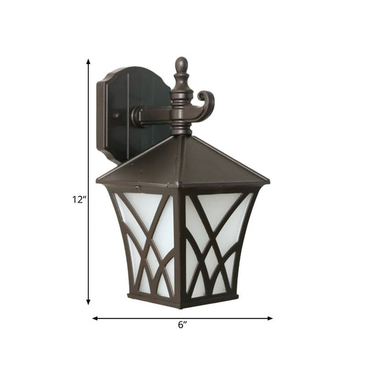 Frendorf | 1-Head Frosted Glass Wandlamp Verlichting Traditionele Donker Koffie Lantaarn Buiten Wandlamp Fixture