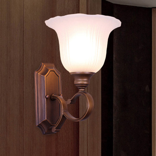 Frendorf | 1/2-Licht Elfenbein Glas Wandleuchte Retro Kaffee Blüte Wohnzimmer Wandmontierte Leuchte