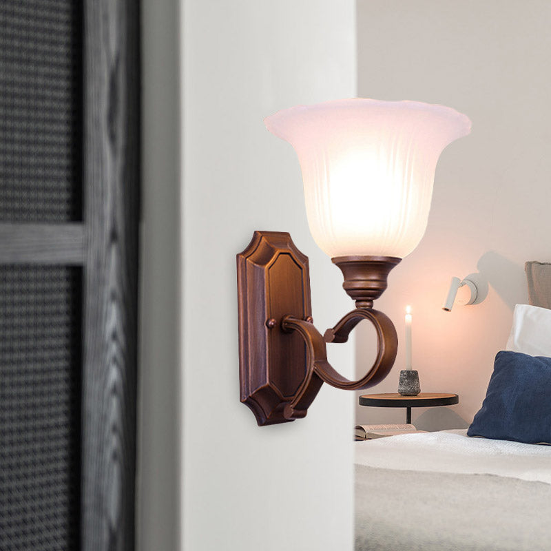 Frendorf | 1/2-Licht Elfenbein Glas Wandleuchte Retro Kaffee Blüte Wohnzimmer Wandmontierte Leuchte