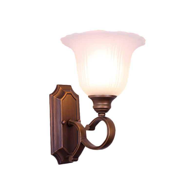 Frendorf | 1/2-Licht Elfenbein Glas Wandleuchte Retro Kaffee Blüte Wohnzimmer Wandmontierte Leuchte
