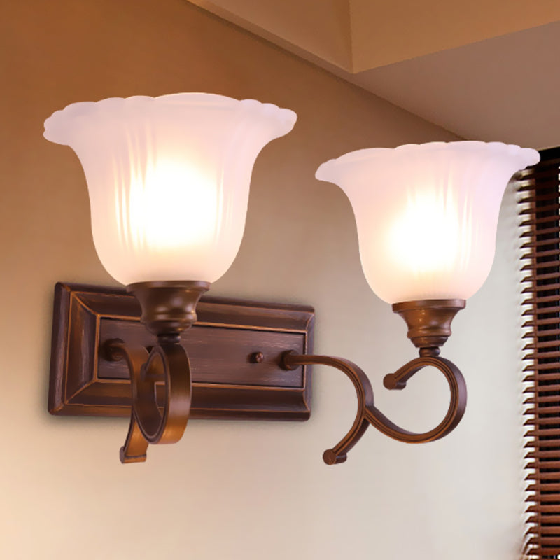 Frendorf | 1/2-Licht Elfenbein Glas Wandleuchte Retro Kaffee Blüte Wohnzimmer Wandmontierte Leuchte