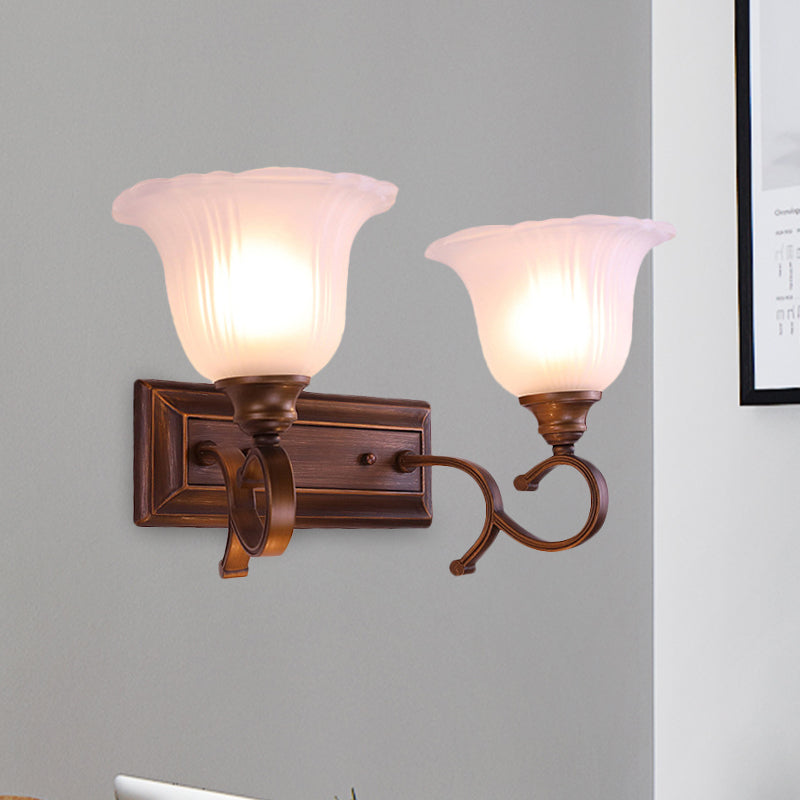 Frendorf | 1/2-Licht Elfenbein Glas Wandleuchte Retro Kaffee Blüte Wohnzimmer Wandmontierte Leuchte