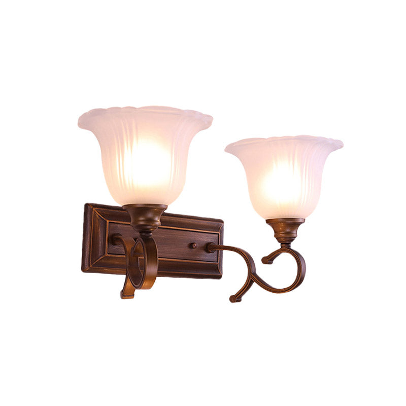 Frendorf | 1/2-Licht Elfenbein Glas Wandleuchte Retro Kaffee Blüte Wohnzimmer Wandmontierte Leuchte