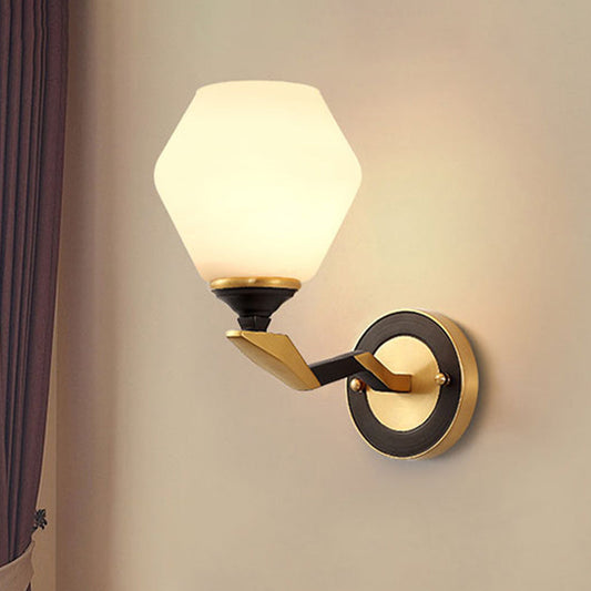 Frendorf | 1/2-Bulb Hexagon Wandlamp Classic Zwart en Goud Gemaakt van Frosted Glas Wandverlichting Fixture
