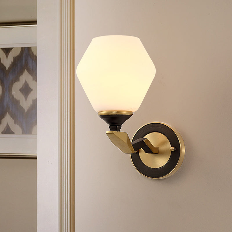 Frendorf | 1/2-Bulb Hexagon Wandlamp Classic Zwart en Goud Gemaakt van Frosted Glas Wandverlichting Fixture
