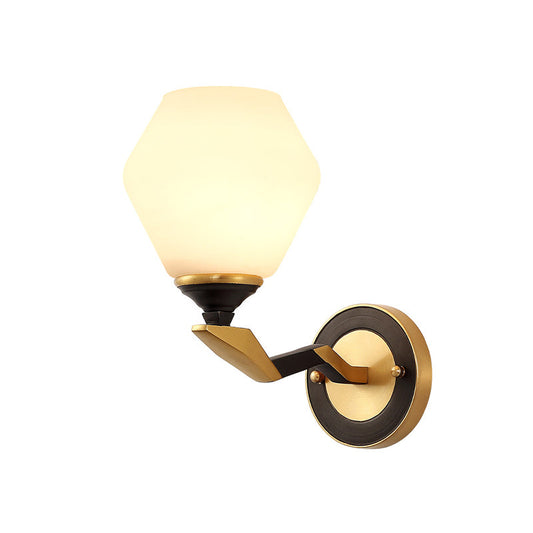 Frendorf | 1/2-Bulb Hexagon Wandlamp Classic Zwart en Goud Gemaakt van Frosted Glas Wandverlichting Fixture