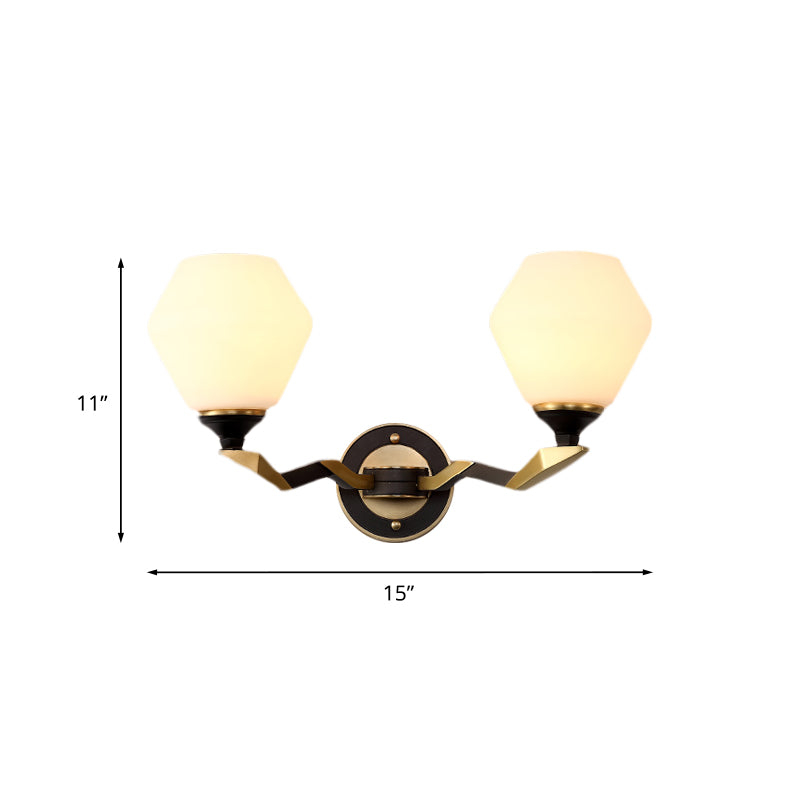 Frendorf | 1/2-Bulb Hexagon Wandlamp Classic Zwart en Goud Gemaakt van Frosted Glas Wandverlichting Fixture