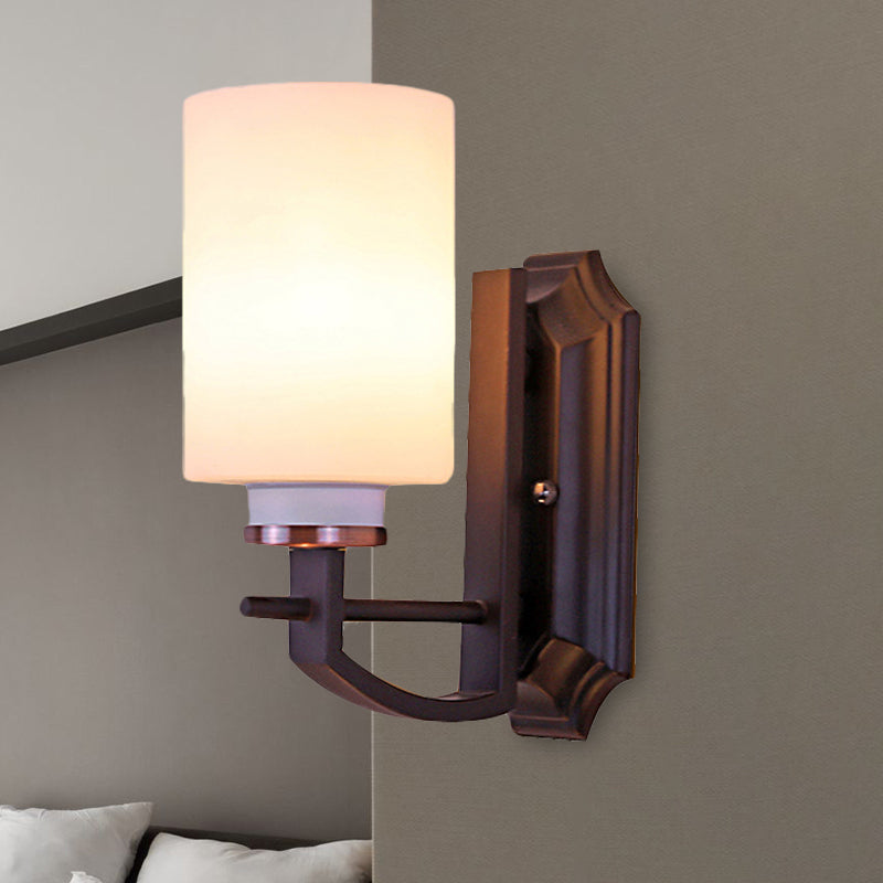 Frendorf | Milky Glass Cylinder Wandlamp Antiek 1/2-Kop Woonkamer Wandverlichting Fixture in Zwart