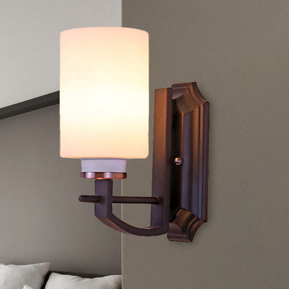 Frendorf | Milky Glass Cylinder Wandlamp Antiek 1/2-Kop Woonkamer Wandverlichting Fixture in Zwart