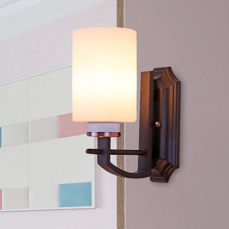 Frendorf | Milky Glass Cylinder Wandlamp Antiek 1/2-Kop Woonkamer Wandverlichting Fixture in Zwart