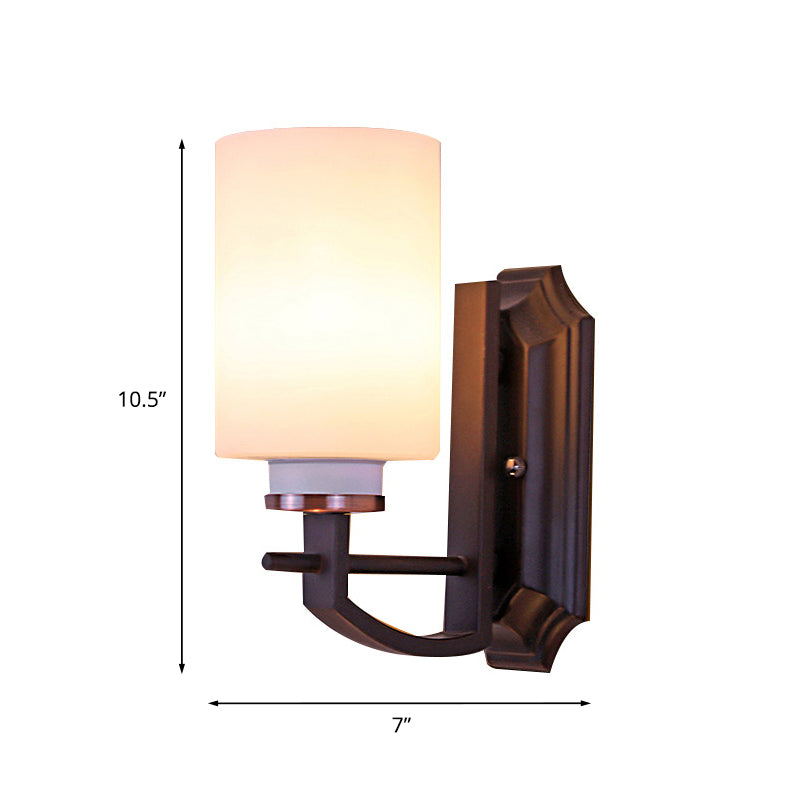 Frendorf | Milky Glass Cylinder Wandlamp Antiek 1/2-Kop Woonkamer Wandverlichting Fixture in Zwart
