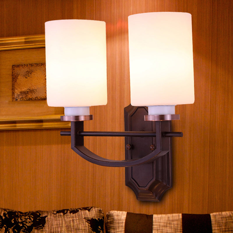 Frendorf | Milky Glass Cylinder Wandlamp Antiek 1/2-Kop Woonkamer Wandverlichting Fixture in Zwart