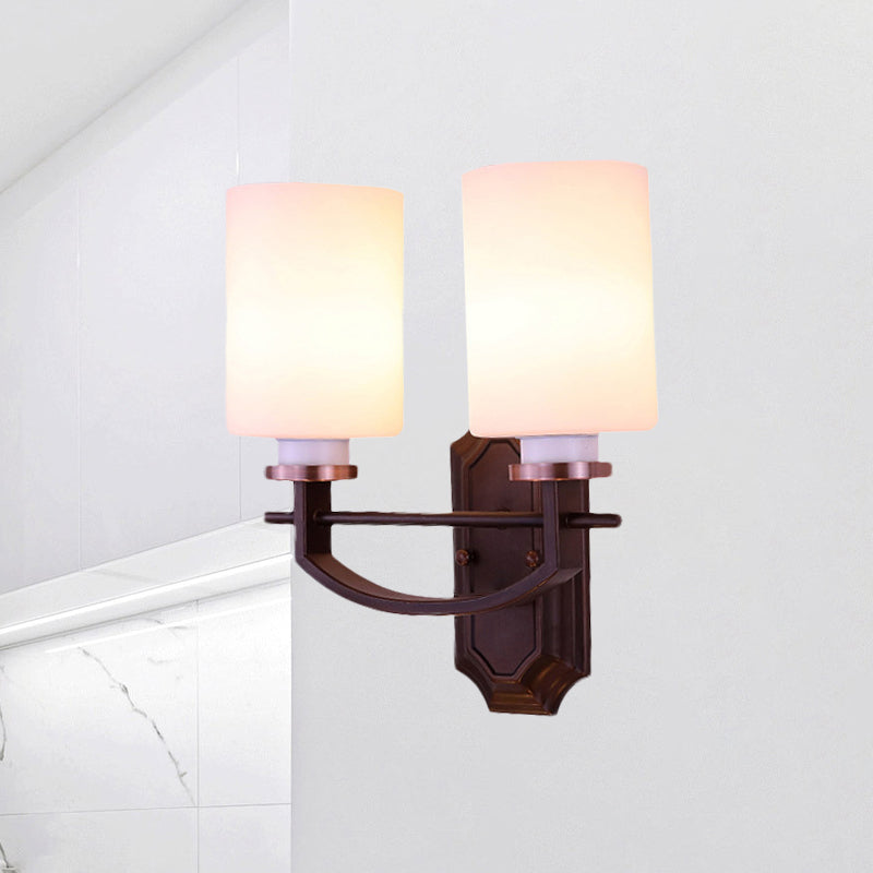 Frendorf | Milky Glass Cylinder Wandlamp Antiek 1/2-Kop Woonkamer Wandverlichting Fixture in Zwart