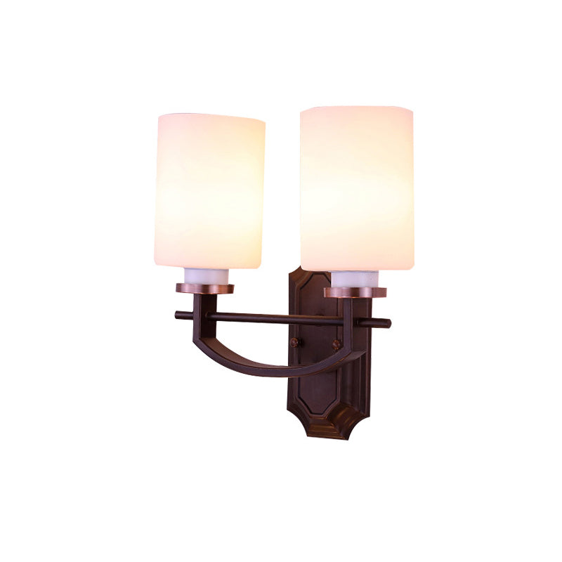 Frendorf | Milky Glass Cylinder Wandlamp Antiek 1/2-Kop Woonkamer Wandverlichting Fixture in Zwart