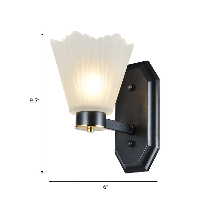Frendorf | Tapered Milkglas Wandverlichting Retro 1/2 Bulbs Woonkamer Wandlamp in Zwart met Metalen Rechte Arm