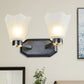 Frendorf | Tapered Milkglas Wandverlichting Retro 1/2 Bulbs Woonkamer Wandlamp in Zwart met Metalen Rechte Arm