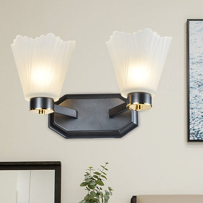 Frendorf | Tapered Milkglas Wandverlichting Retro 1/2 Bulbs Woonkamer Wandlamp in Zwart met Metalen Rechte Arm
