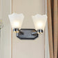 Frendorf | Tapered Milkglas Wandverlichting Retro 1/2 Bulbs Woonkamer Wandlamp in Zwart met Metalen Rechte Arm