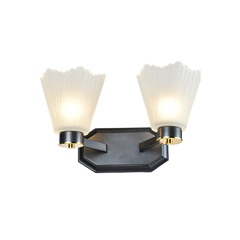 Frendorf | Tapered Milkglas Wandverlichting Retro 1/2 Bulbs Woonkamer Wandlamp in Zwart met Metalen Rechte Arm