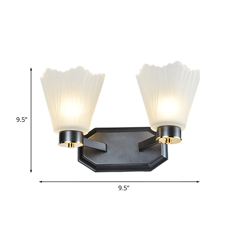 Frendorf | Tapered Milkglas Wandverlichting Retro 1/2 Bulbs Woonkamer Wandlamp in Zwart met Metalen Rechte Arm