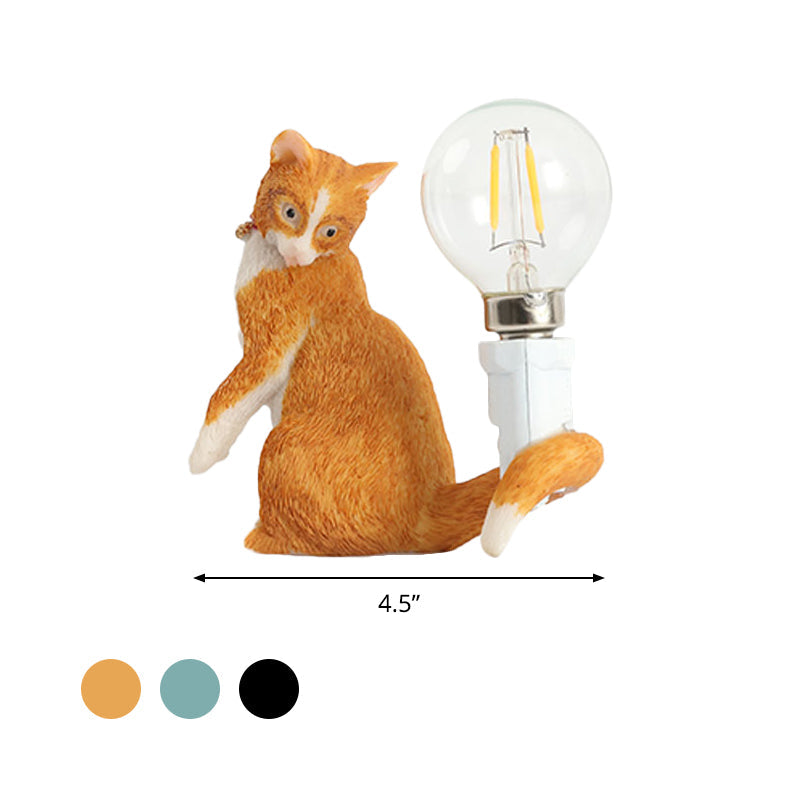 Tabby Cat Halter Tischlampe Kinder Eisen 1 Glühbirne Schwarz/Gelb/Blau Nachttischlicht mit Nackter Glühbirnen-Design