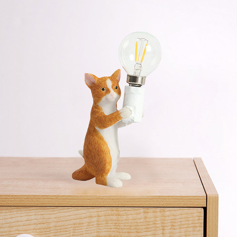 Tabby Cat Halter Tischlampe Kinder Eisen 1 Glühbirne Schwarz/Gelb/Blau Nachttischlicht mit Nackter Glühbirnen-Design