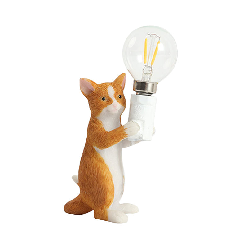 Tabby Cat Halter Tischlampe Kinder Eisen 1 Glühbirne Schwarz/Gelb/Blau Nachttischlicht mit Nackter Glühbirnen-Design