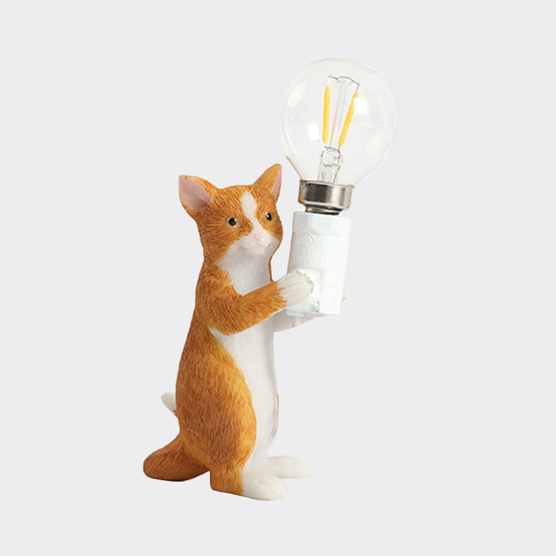 Tabby Cat Halter Tischlampe Kinder Eisen 1 Glühbirne Schwarz/Gelb/Blau Nachttischlicht mit Nackter Glühbirnen-Design
