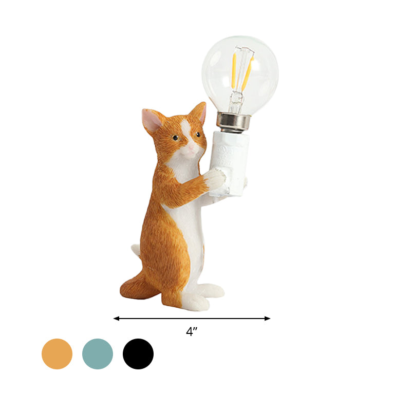 Tabby Cat Halter Tischlampe Kinder Eisen 1 Glühbirne Schwarz/Gelb/Blau Nachttischlicht mit Nackter Glühbirnen-Design