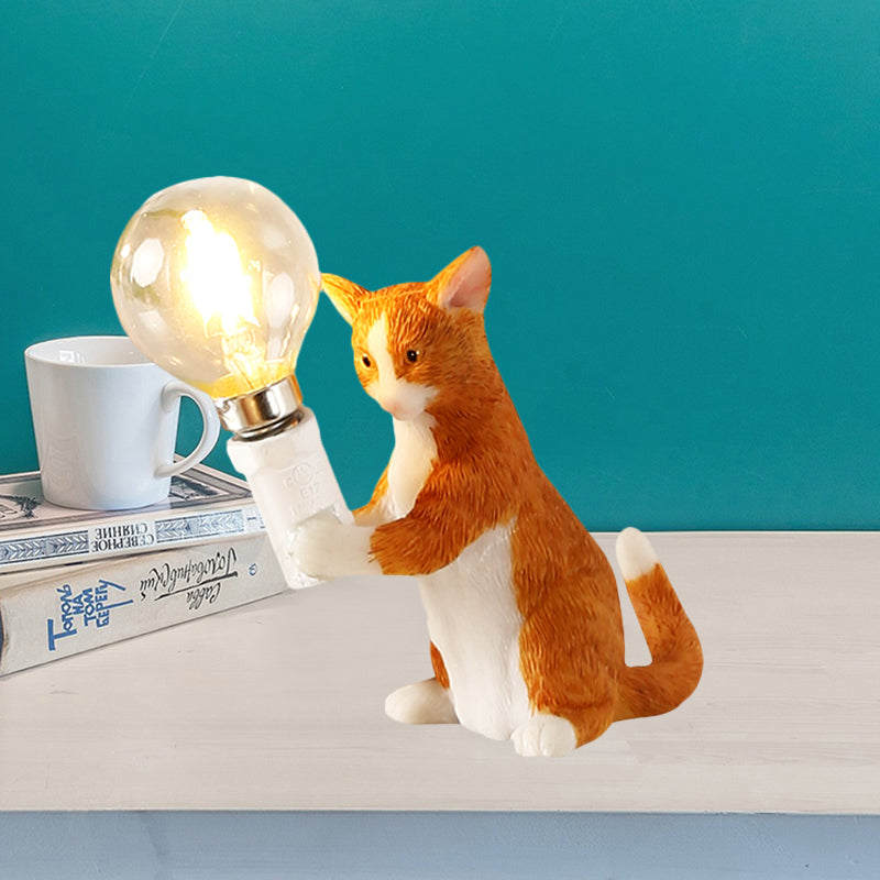 Tabby Cat Halter Tischlampe Kinder Eisen 1 Glühbirne Schwarz/Gelb/Blau Nachttischlicht mit Nackter Glühbirnen-Design