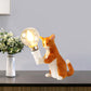 Tabby Cat Halter Tischlampe Kinder Eisen 1 Glühbirne Schwarz/Gelb/Blau Nachttischlicht mit Nackter Glühbirnen-Design