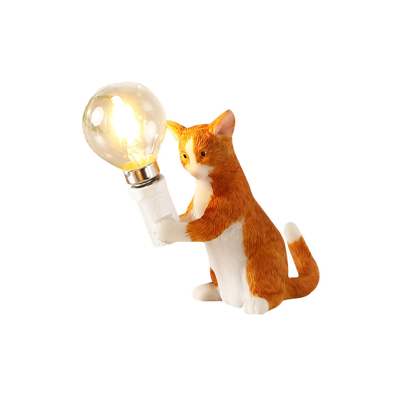 Tabby Cat Halter Tischlampe Kinder Eisen 1 Glühbirne Schwarz/Gelb/Blau Nachttischlicht mit Nackter Glühbirnen-Design