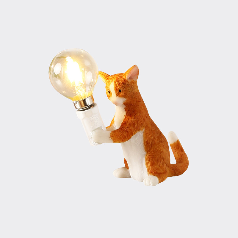 Tabby Cat Halter Tischlampe Kinder Eisen 1 Glühbirne Schwarz/Gelb/Blau Nachttischlicht mit Nackter Glühbirnen-Design