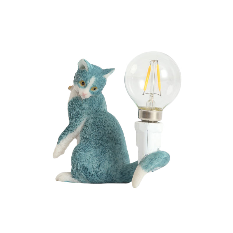 Tabby Cat Halter Tischlampe Kinder Eisen 1 Glühbirne Schwarz/Gelb/Blau Nachttischlicht mit Nackter Glühbirnen-Design