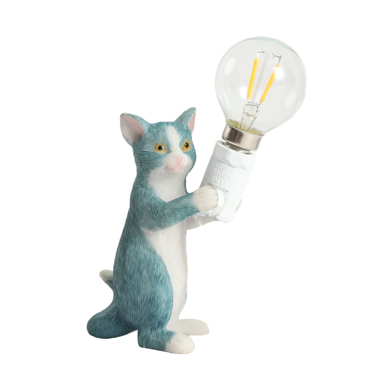 Tabby Cat Halter Tischlampe Kinder Eisen 1 Glühbirne Schwarz/Gelb/Blau Nachttischlicht mit Nackter Glühbirnen-Design