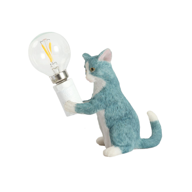 Tabby Cat Halter Tischlampe Kinder Eisen 1 Glühbirne Schwarz/Gelb/Blau Nachttischlicht mit Nackter Glühbirnen-Design
