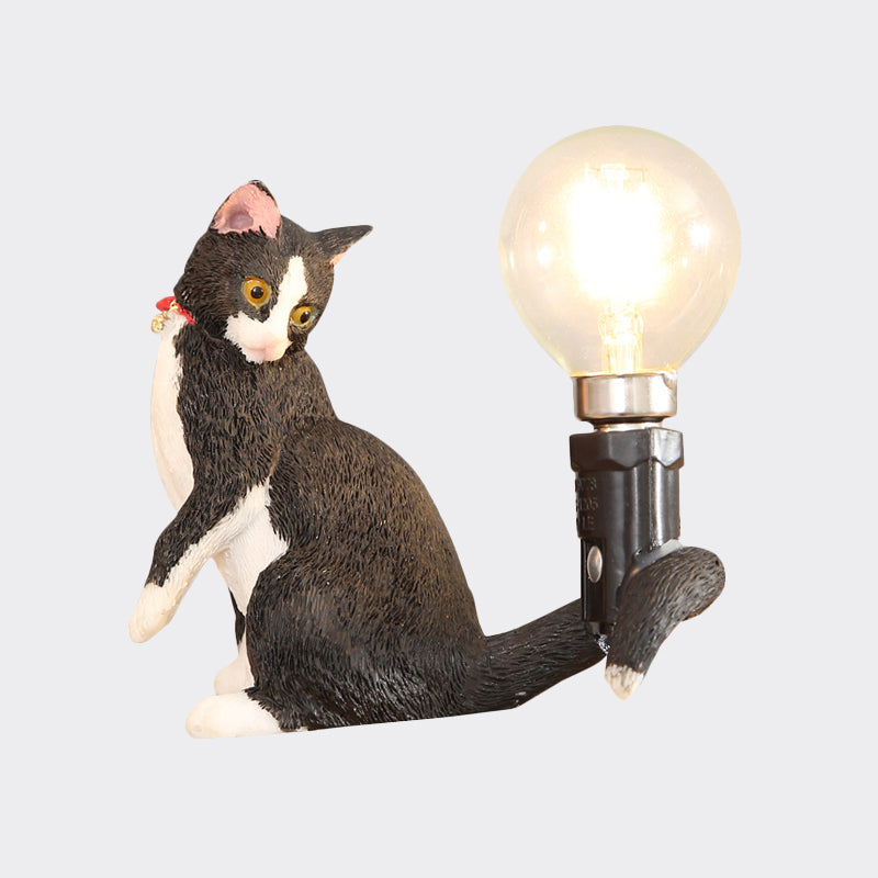 Tabby Cat Halter Tischlampe Kinder Eisen 1 Glühbirne Schwarz/Gelb/Blau Nachttischlicht mit Nackter Glühbirnen-Design