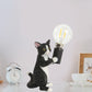 Tabby Cat Halter Tischlampe Kinder Eisen 1 Glühbirne Schwarz/Gelb/Blau Nachttischlicht mit Nackter Glühbirnen-Design