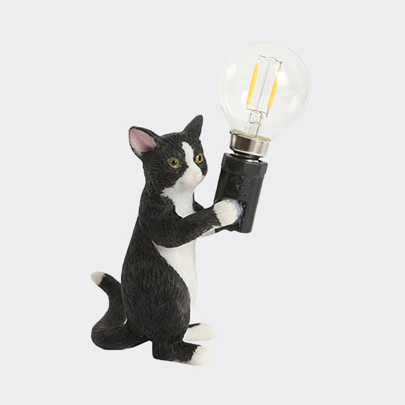 Tabby Cat Halter Tischlampe Kinder Eisen 1 Glühbirne Schwarz/Gelb/Blau Nachttischlicht mit Nackter Glühbirnen-Design
