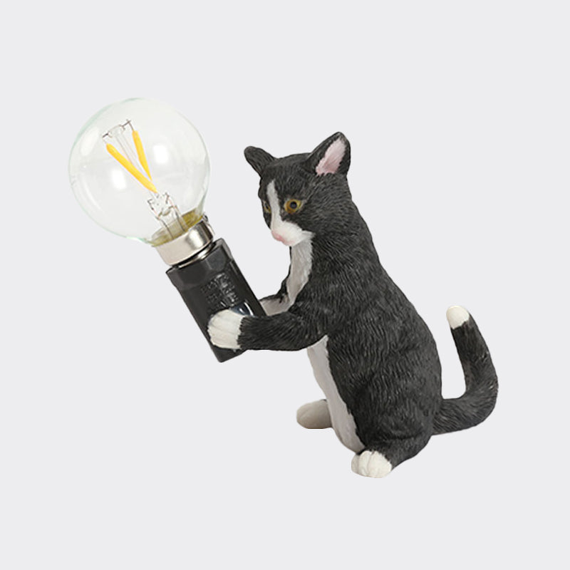 Tabby Cat Halter Tischlampe Kinder Eisen 1 Glühbirne Schwarz/Gelb/Blau Nachttischlicht mit Nackter Glühbirnen-Design