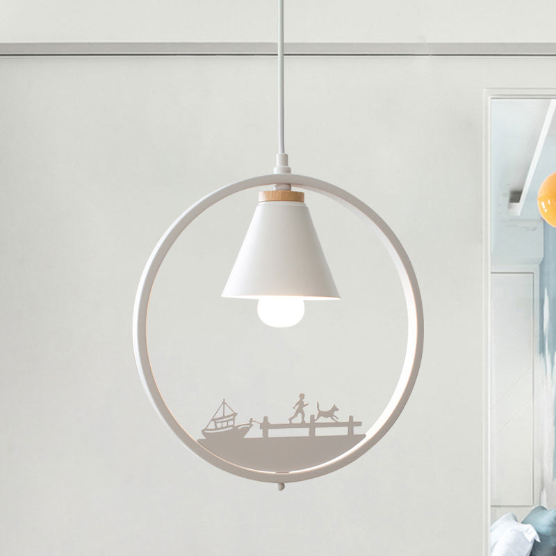 Eisen Kegel Schirm Pendelleuchte Nordic 1 Glühbirne Schwarz/Weiß Hängelampe mit Papier Schnitt Dekoration