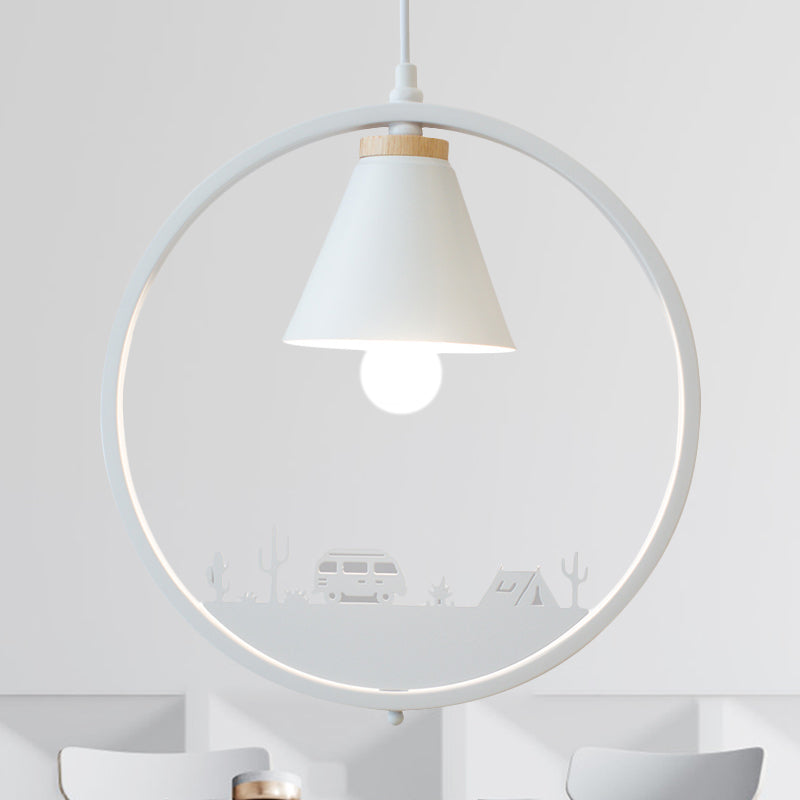 Eisen Kegel Schirm Pendelleuchte Nordic 1 Glühbirne Schwarz/Weiß Hängelampe mit Papier Schnitt Dekoration