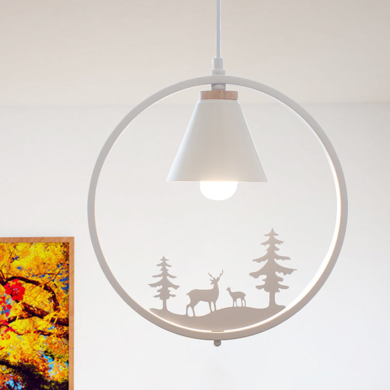 Eisen Kegel Schirm Pendelleuchte Nordic 1 Glühbirne Schwarz/Weiß Hängelampe mit Papier Schnitt Dekoration