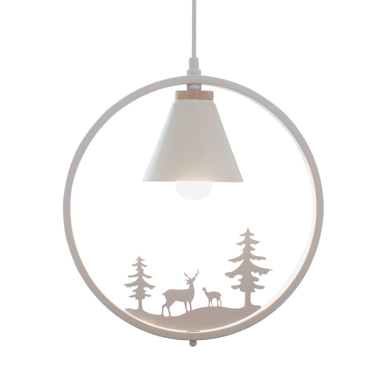 Eisen Kegel Schirm Pendelleuchte Nordic 1 Glühbirne Schwarz/Weiß Hängelampe mit Papier Schnitt Dekoration
