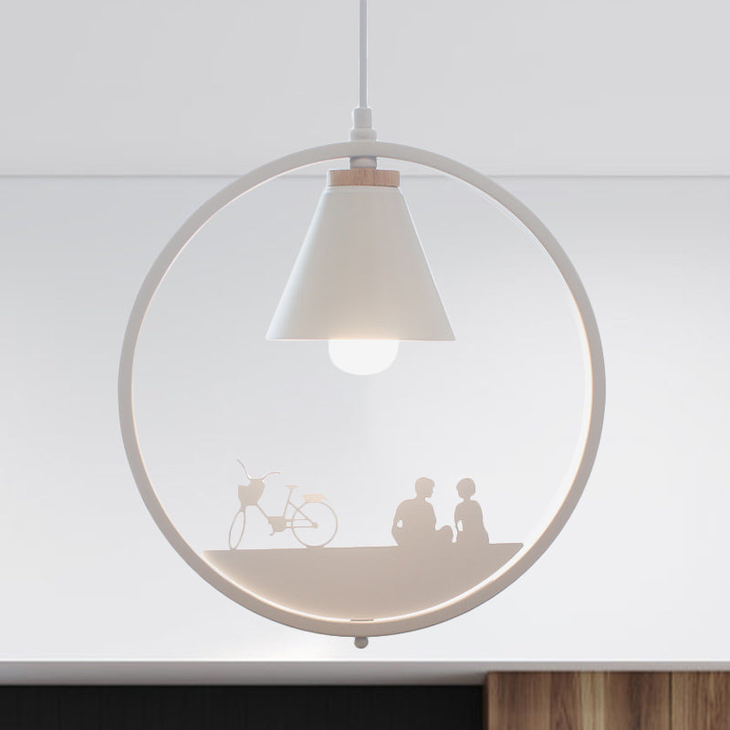 Eisen Kegel Schirm Pendelleuchte Nordic 1 Glühbirne Schwarz/Weiß Hängelampe mit Papier Schnitt Dekoration